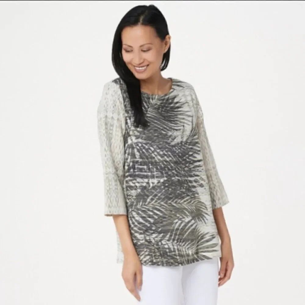 NWT Bob Mackie South Sea Palm Print Woven Top | Size XS